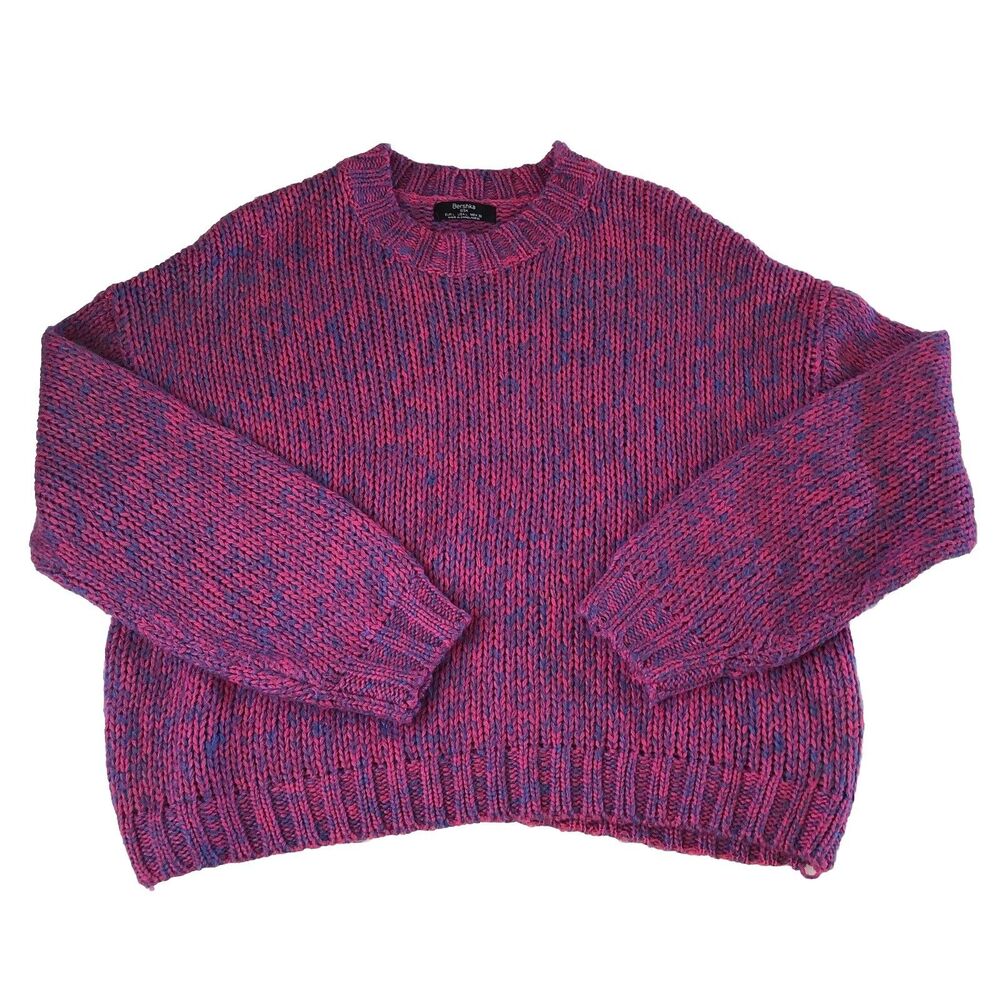 Bershka Chunky Marled Knit Sweater Pink Blue Oversized Crewneck Size Large